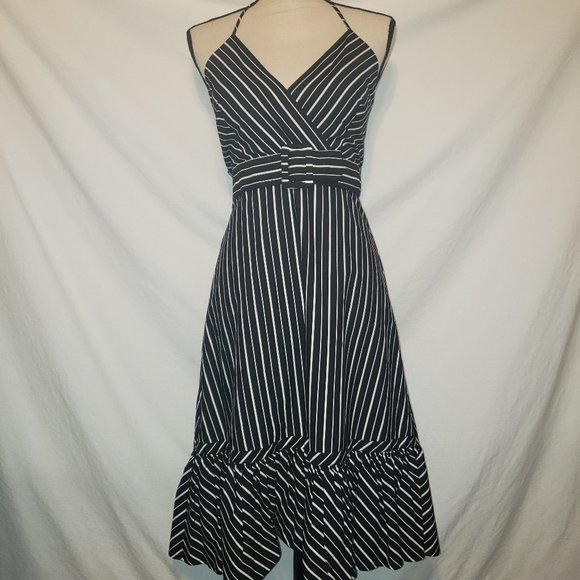 NWT Max & Cleo Sleeveless Dress Black White Stripe 4 - Picture 1 of 8